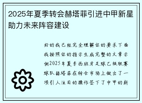 2025年夏季转会赫塔菲引进中甲新星助力未来阵容建设